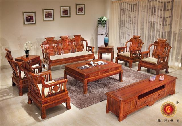 刺猬紫檀漢宮沙發8件套+吉祥地柜